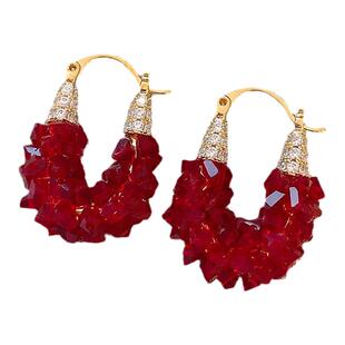 红色复古水晶耳环女2026新款爆款高级感轻奢耳钉过新年喜庆耳饰品