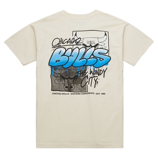mitchell&ness短袖T恤公牛队简约百搭挺阔印花休闲运动上衣男MN