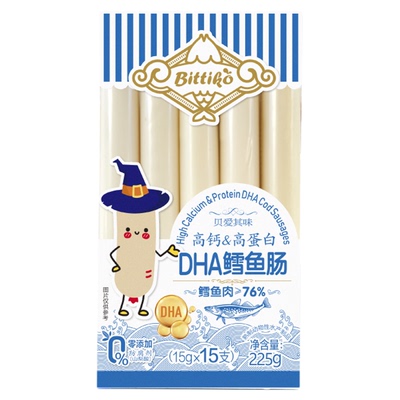 贝爱其味宝宝肉肠高钙高蛋白DHA鳕鱼肠15g*15支送婴幼儿食谱