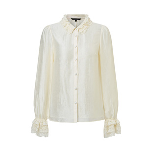 【商场同款】MAXRIENY米白色醋酸衬衫2026年春季新款蕾丝上衣衬衣