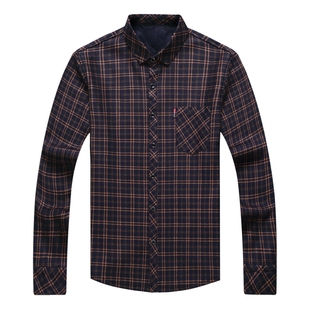 恒源祥加绒保暖衬衫男中年高端纯棉宽松格子衬衣父亲冬装加厚上衣