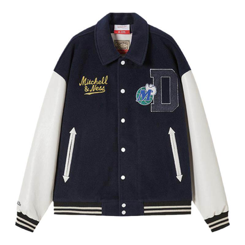 Mitchell&Ness棉服公牛独行侠潮流拼接皮质夹棉保暖棒球外套男MN