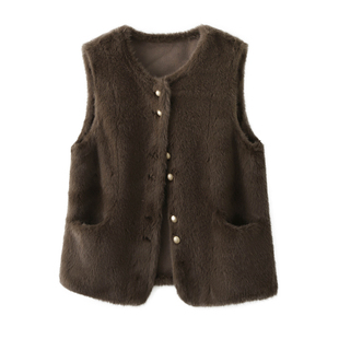 小香风仿水貂绒马甲外套女秋冬洋气加厚保暖坎肩百搭叠穿马夹上衣