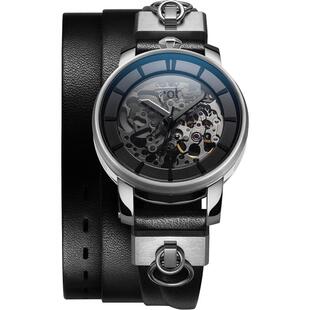 FOB手表女款R360个性腕表法式小表盘机械表单环三环真皮表带手表