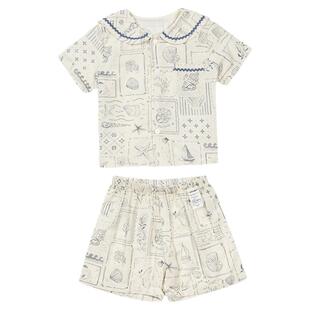 【新品】Oak Family儿童家居服套装宝宝海军领短袖全棉分体睡衣夏