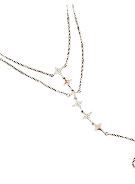 双层叠戴星芒流苏项链