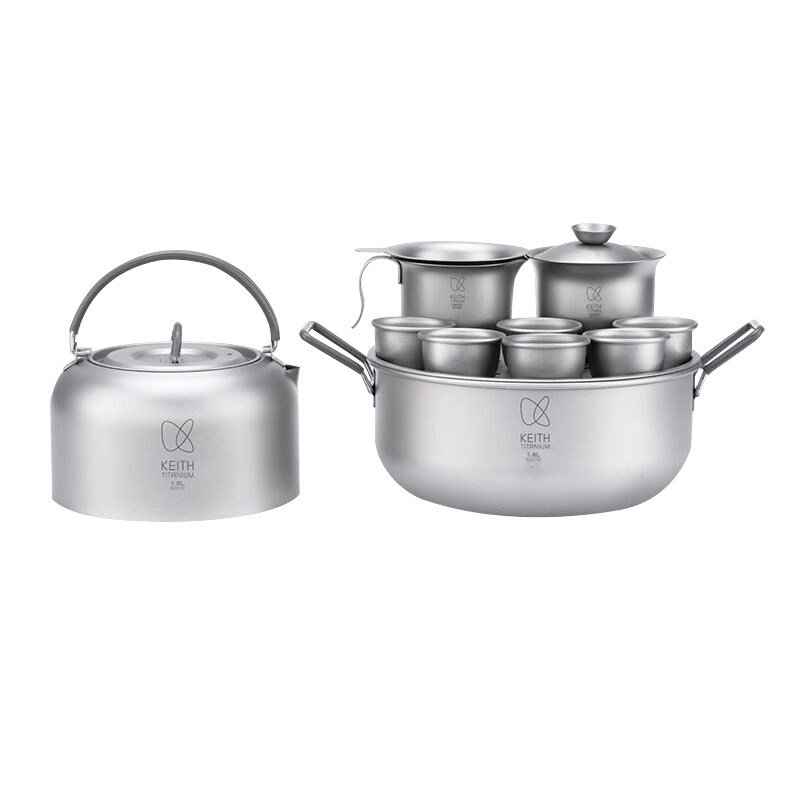 KEITH铠斯纯钛功夫茶具套装整套茶杯茶盖碗烧水壶户外便携钛茶壶