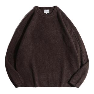 咖色圆领毛衣男春秋季2026新款休闲针织打底衫长袖套头宽松慵懒风
