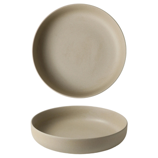 原土粗陶复古陶瓷深盘圆盘沙拉碗无釉茶色浅碗家用日式餐具西餐厅