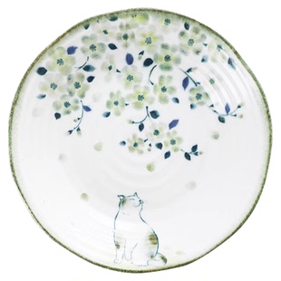 美浓烧千代源日本进口盘子菜盘家用陶瓷餐具日式釉下彩深盘碟子