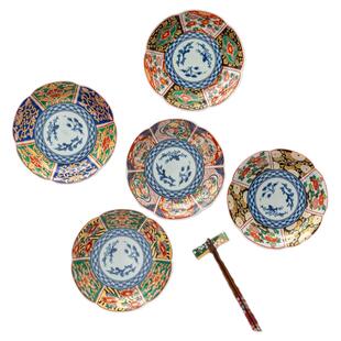 美浓烧日式金彩伊万里花口盘家用6.5英寸深盘进口精美陶瓷餐具