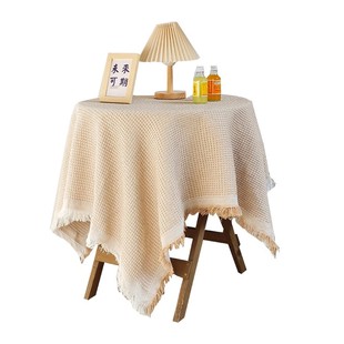 北欧棉麻风桌布长方桌圆桌餐桌书桌纯色复古ins小清新流苏桌面布