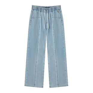 TeenieWeenie小熊女装牛仔裤春秋季休闲松弛舒适系带松紧腰直筒裤