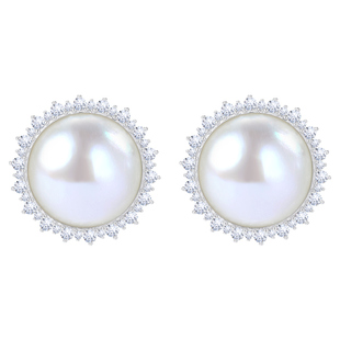 黛米珠宝 听梦说 15-16mm海水贝附马贝珍珠耳钉 S925银太阳花耳环