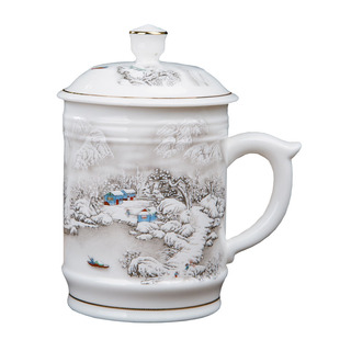 景德镇茶杯陶瓷杯子水杯500毫升家庭会议办公杯骨瓷茶具带盖礼品