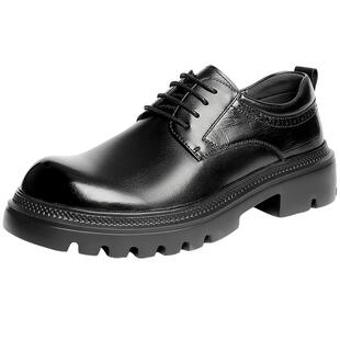 森达正装皮鞋男生时尚大头德比鞋厚底休闲通勤休闲牛皮鞋QJ053DM5