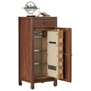 虎牌保险柜家用2026新款搬不走新款指纹密码解锁新中式实木防盗保险箱大容量床头柜一体保险隐藏式家庭收纳柜