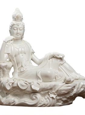 戴玉堂陶瓷摆件《卧岩思维观音》观自在像观世音菩萨佛像家居饰品