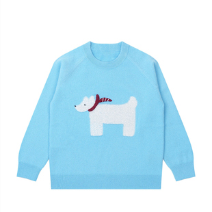 康赛妮儿童山羊绒羊毛衫宝宝羊绒毛衣圆领针织卡通可爱狗套头衫