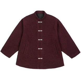 中国风男装毛呢外套大码盘扣唐装汉服新中式立领夹克男款长袖上衣