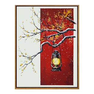 新中式腊梅雪景数字油画diy填充手绘丙烯画治愈系心理减压手工画