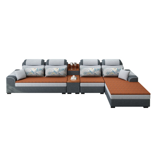 布艺沙发客厅整装组合简约现代转角贵妃冬夏两用藤板拆洗棉麻沙发