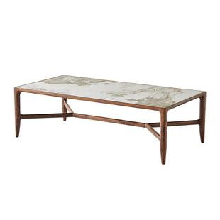 水墨兰亭潘多拉岩板茶几轻奢家用黑胡桃木茶几桌客厅现代实木茶台