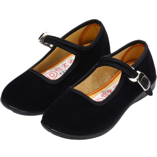 老北京黑色布鞋女款童跳舞蹈鞋少数民族软底幼儿园红军六一表演出