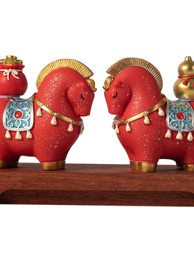 国风红色旋转马元宝葫芦摆件礼盒
