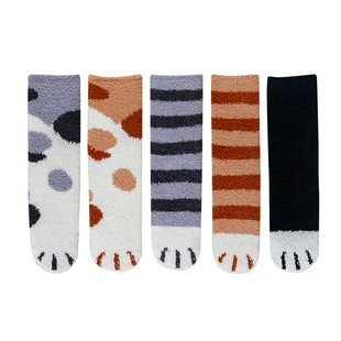 地板袜女珊瑚绒袜子女冬季加厚可爱猫爪家居毛绒睡觉袜子女睡眠袜