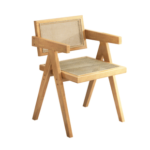 北欧实木藤编椅人气真藤餐椅侘寂风昌迪加尔椅子家用商用藤编椅子
