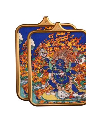 藏式唐卡大黑天吊坠六臂玛哈嘎拉小唐卡项链本命年挂件嘎乌盒饰品