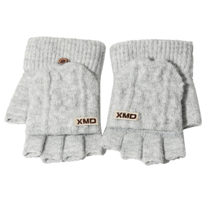 新款毛线手套冬季女士针织加厚骑行保暖防寒学生写字翻盖半指手套