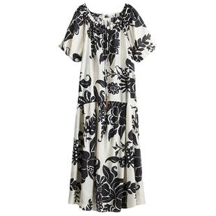 HMS/S女装连衣裙春季抽绳衬衫短袖植物印花长裙1276491