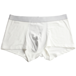 95%纯棉平角内裤夏男纯色港风罗纹感白色四角短裤透气石墨烯内档