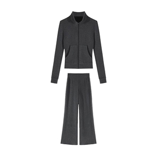 拉夏贝尔老钱风加绒卫衣套装女冬条纹卫衣卫裤两件套加厚修身外套