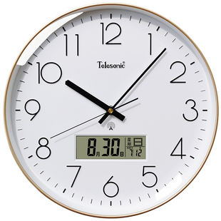 天王星电波钟静音挂钟客厅家用大气挂表免打孔现代简约日历时钟表