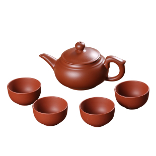 紫砂壶小容量套装配四杯家用紫泥茶壶潮州朱泥功夫茶具摆件泡茶壶