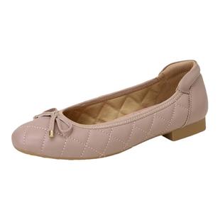 HUOGEN外贸舒适超软小羊皮单鞋女小香风菱格平底女鞋圆头新款瓢鞋