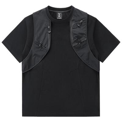 假两件拼接机能风多口袋短袖T恤