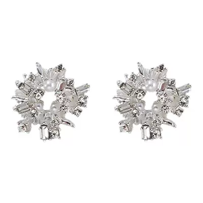 银色太阳花几何珍珠耳钉独特耳饰