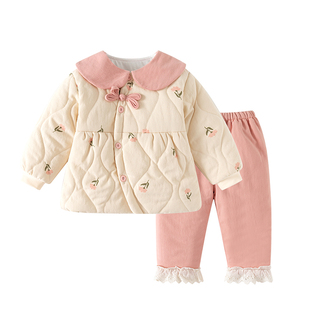 儿童小童婴儿衣服秋冬装套装加厚女宝宝冬季外出服小童冬季外出服