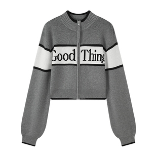 SLY 2024冬季新品复古撞色字母短款针织外套女030HAA70-2381
