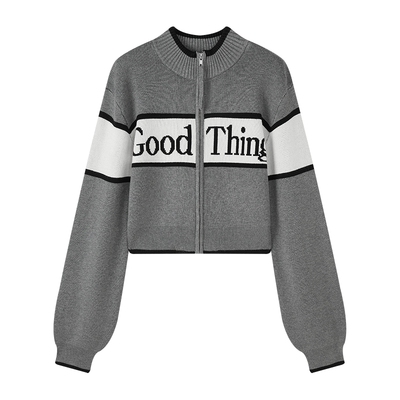 SLY 春季新品复古撞色字母短款针织外套女030HAA70-2381