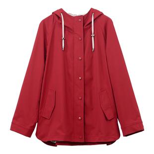 HONRN/红人休闲红色短款连帽收腰显瘦风衣外套女春秋HH11OF749