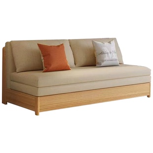 棉麻布沙发床坐卧两用双人单人小户型客厅书房多功能实木折叠布艺