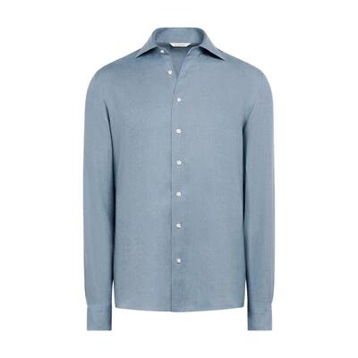 SUITSUPPLY中蓝色亚麻衬衫