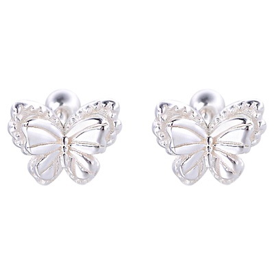 S999纯银立体蝴蝶螺丝耳钉