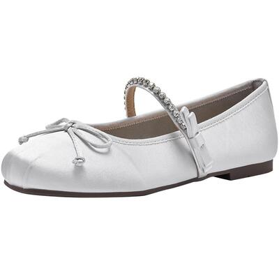 热风平底玛丽珍鞋女2026年春季新款百搭浅口单鞋蝴蝶结银色女鞋子