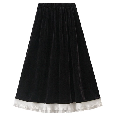 BenHou/本后6653木耳边丝绒裙